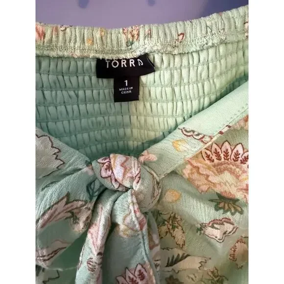 Torrid Maxi Of Shoulder Dress Light Green Floral Spring Princess Fairy Plus 1 - Picture 3 of 7